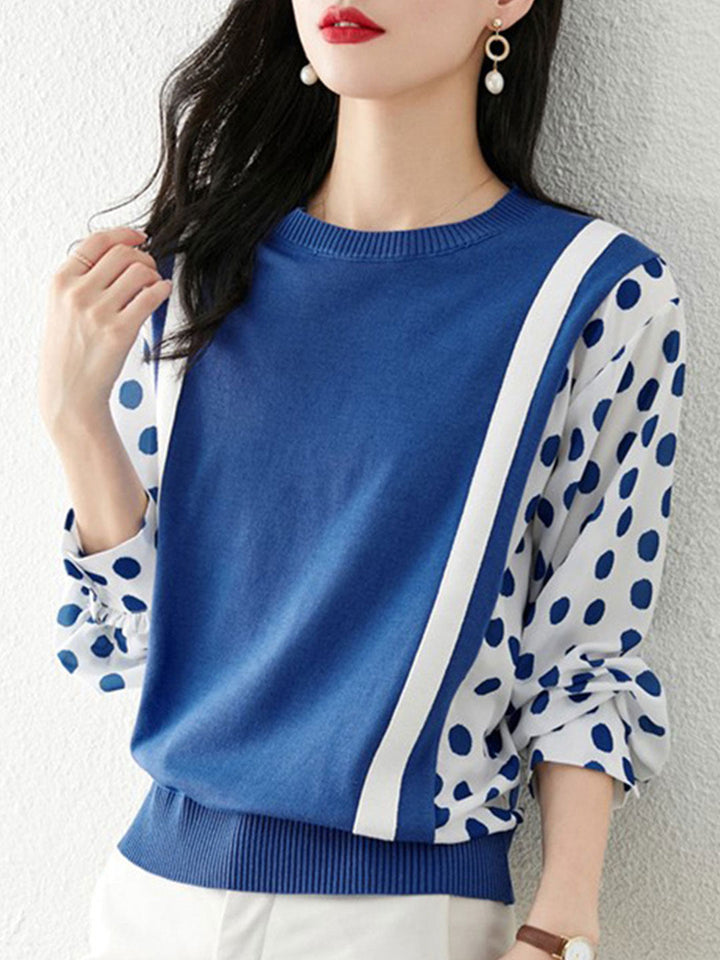 Olivia Casual Polka Dot Chiffon Sleeve Knitted Sweater