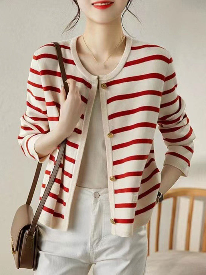 Olivia Classic Crew Neck Striped Knitted Cardigan