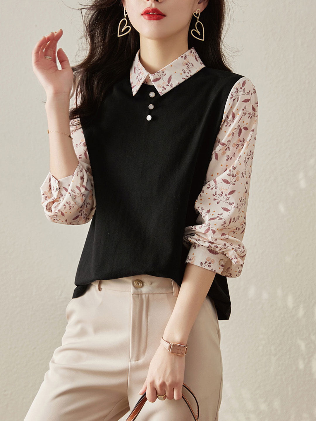 Ava Casual Patchwork Lapel Pullover Shirt