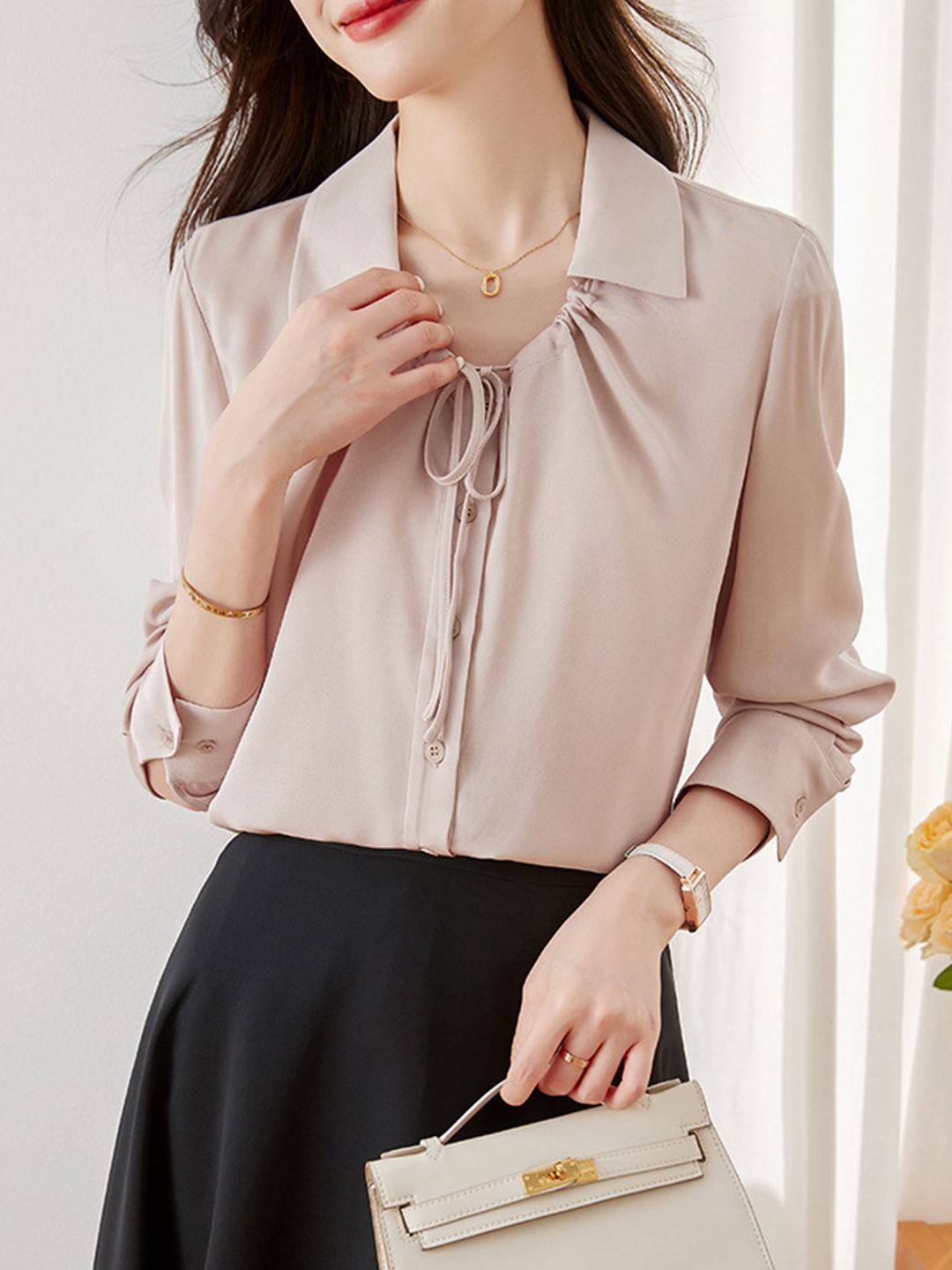 Sophia Elegant Drawstring Bow Shirt