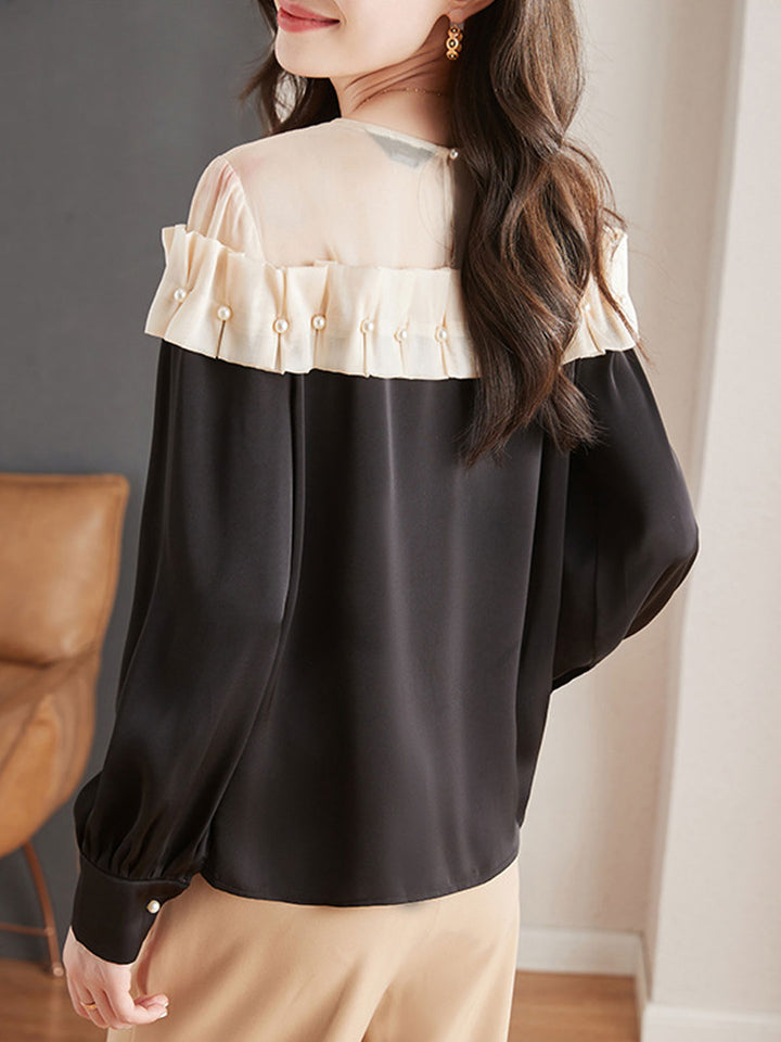 Lauren Elegant Contrasted Patchwork Chiffon Blouse