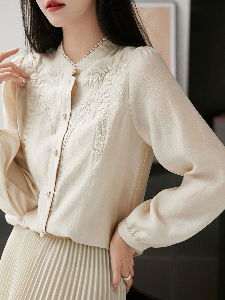 Madison Retro Embroidered Pearl Stand Collar Shirt