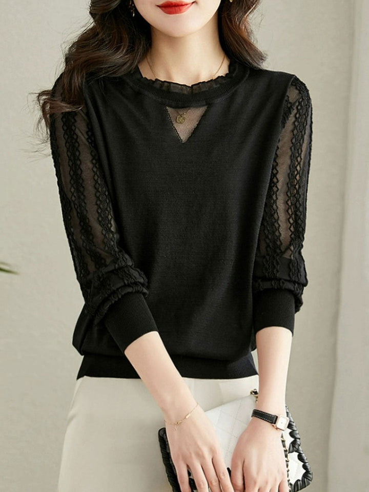 Abigail Elegant Crew Neck Lace Blouse