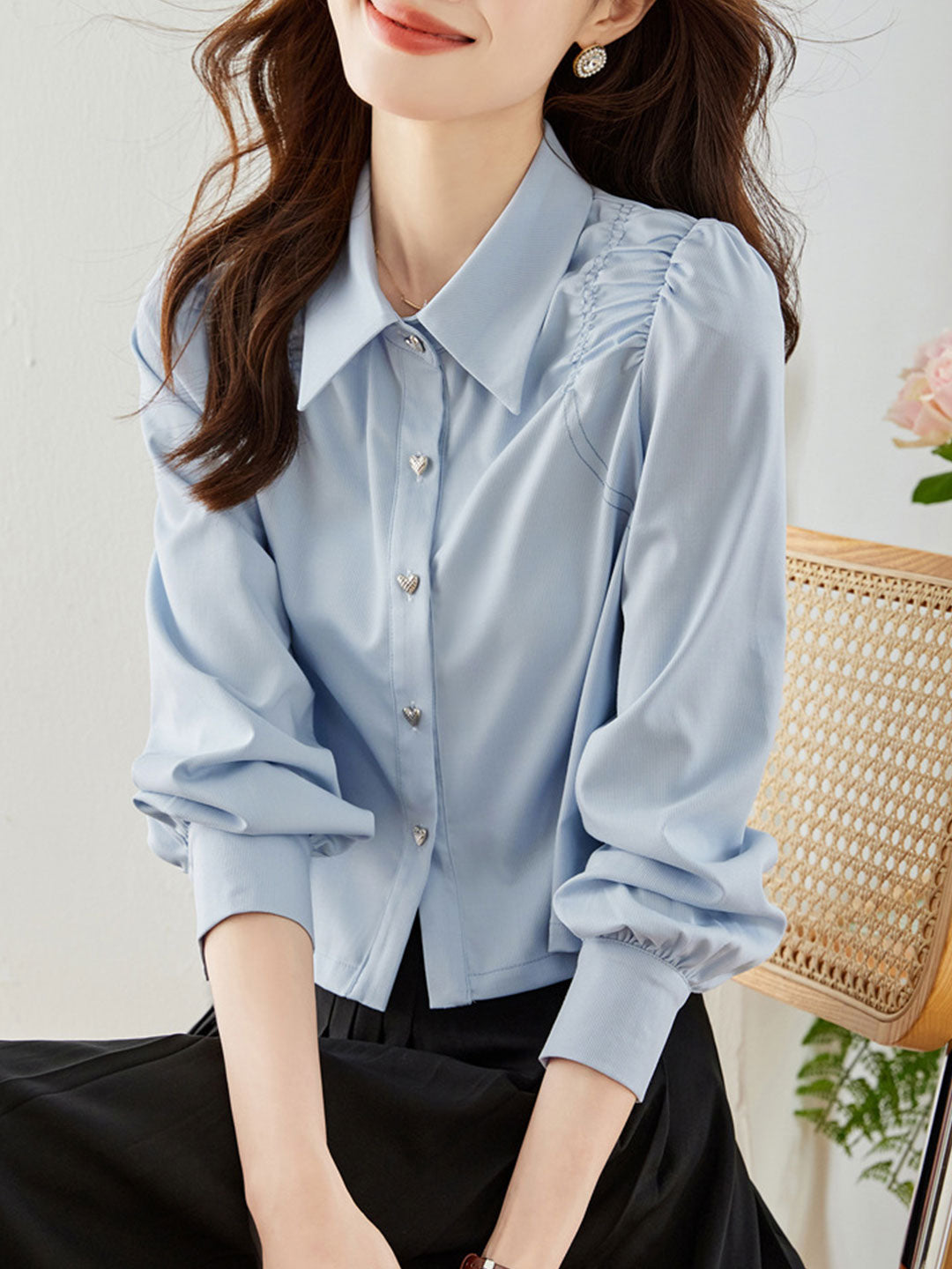 Grace Elegant Pleated Lapel Shirt