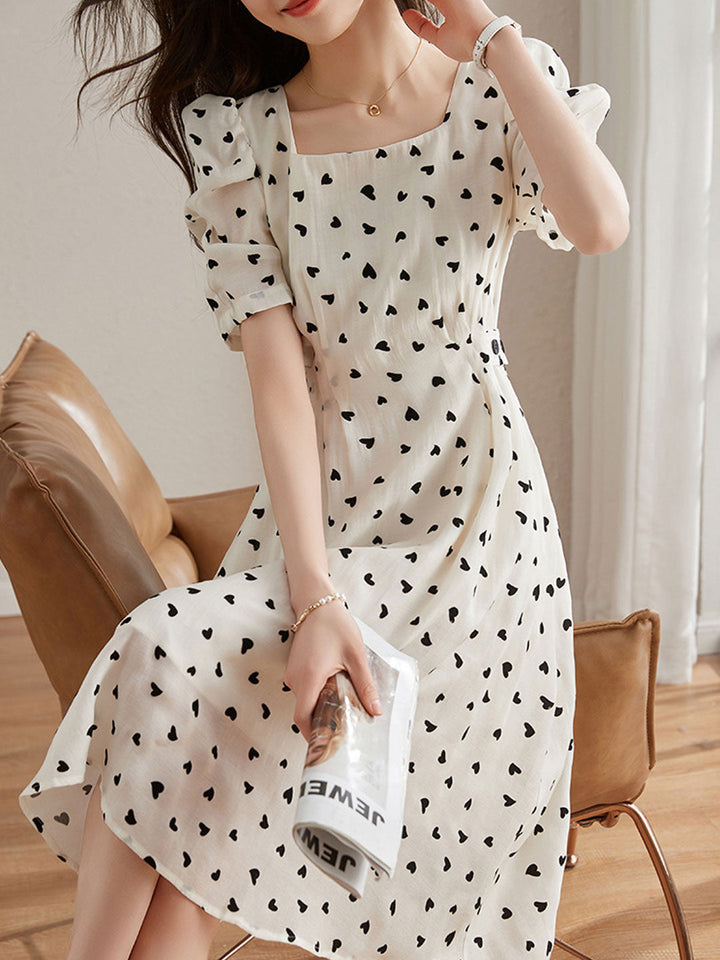 Olivia Retro Polka Dot Puff Sleeve Dress