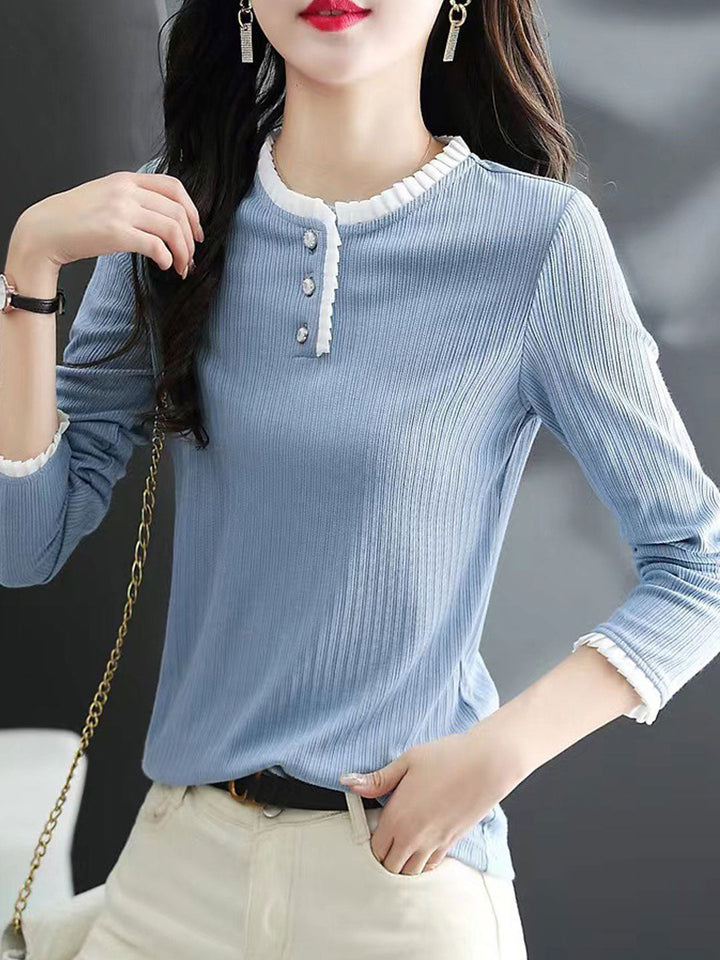 Raya Classic Crew Neck Ruffled Textured Shirt