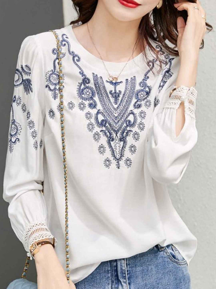 Zoe Casual Crew Neck Embroidered Top