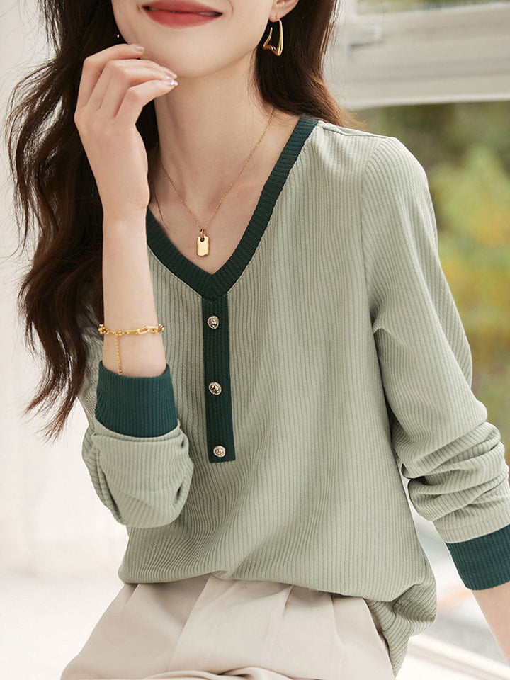 Sarah Classic V-Neck Color Matched Knitted Top