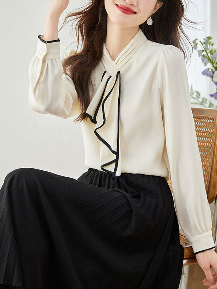 Samantha Classic V-neck Lantern Sleeve Chiffon Shirt