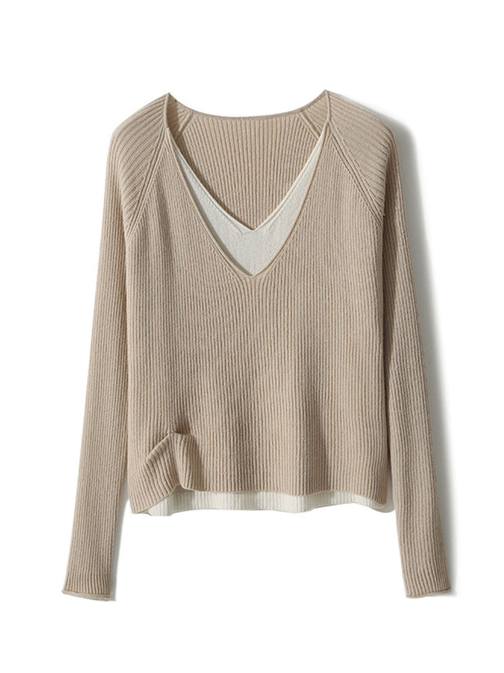 Lauren V-Neck Layered Contrasting Knitted Sweater