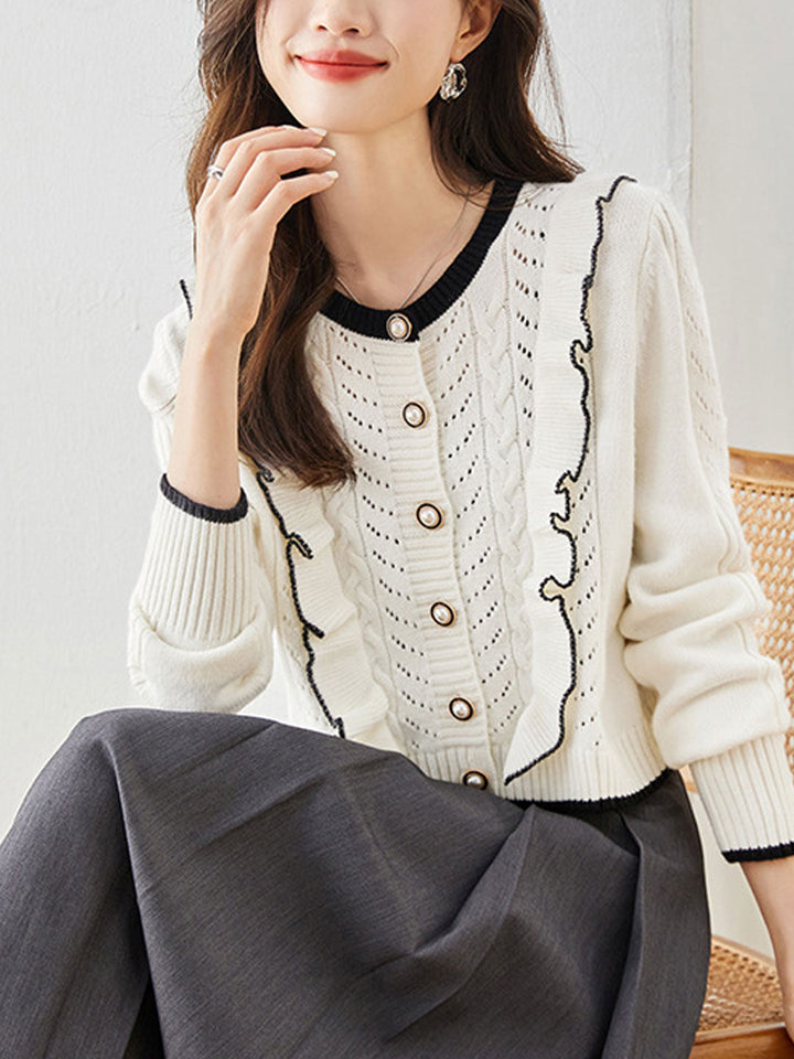 Olivia Elegant Hollowed Ruffled Knitted Cardigan