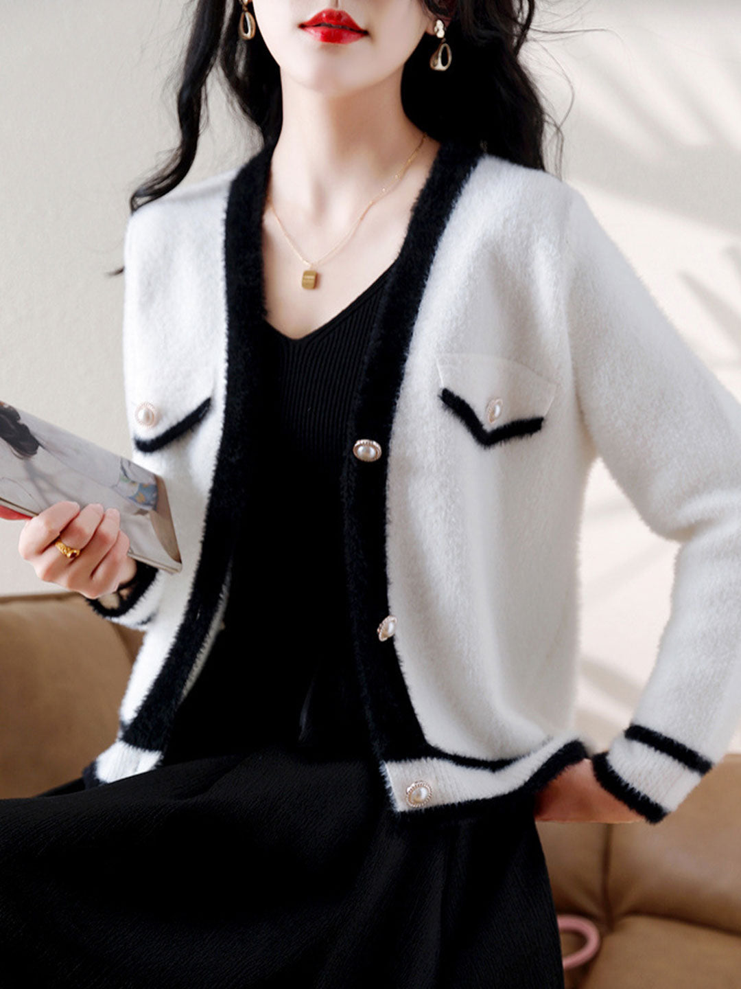 Natalie Classic V-Neck Button Knitted Cardigan