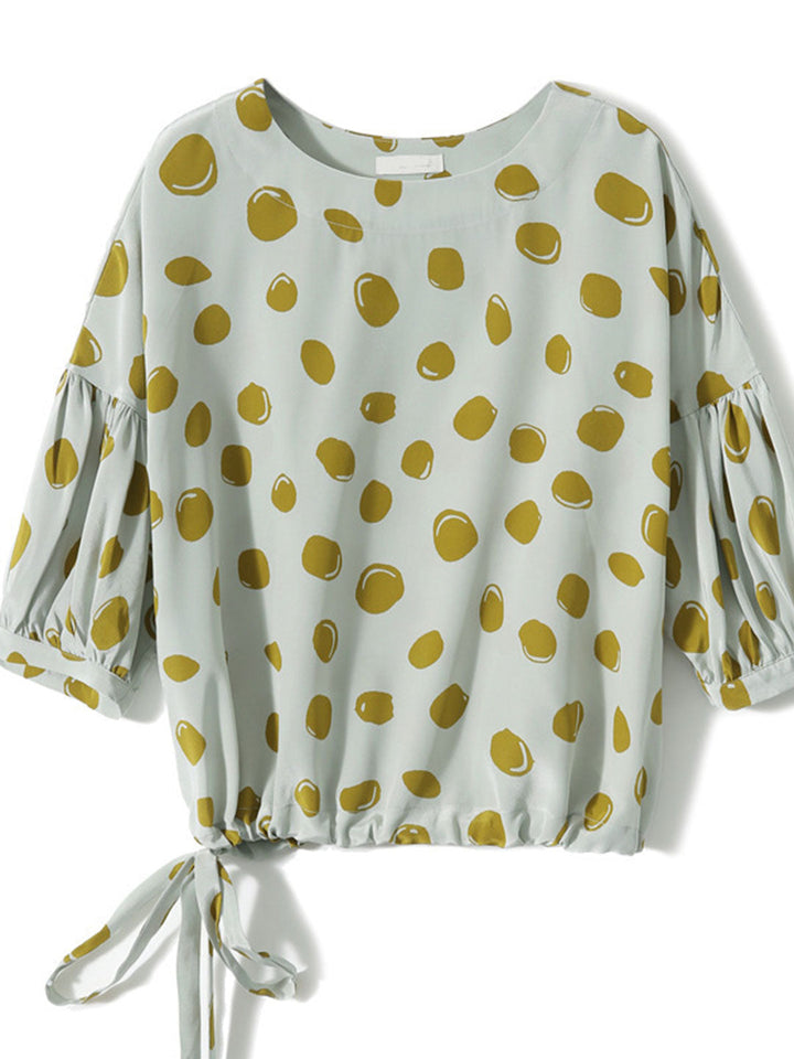 Anna Retro Bubble Printed Lantern Sleeve Top