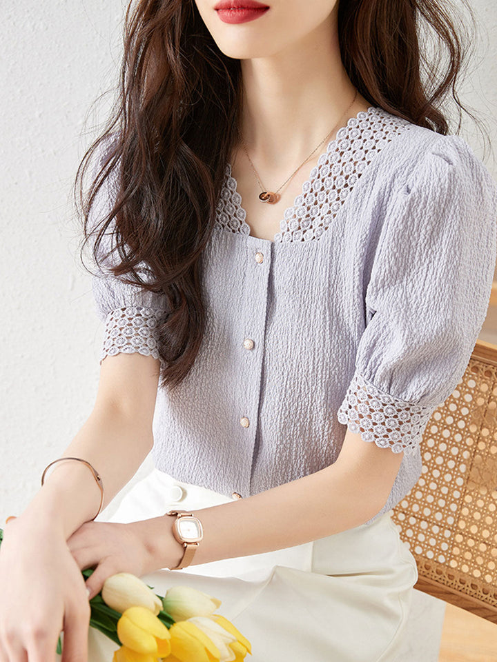 Sydney Elegant Hollowed Button Top-Purple