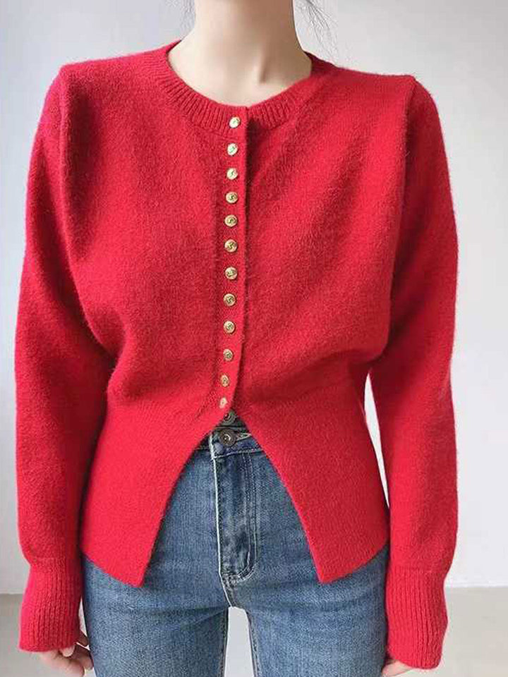 Isabella Loose Turtleneck Knitted Sweater-Red