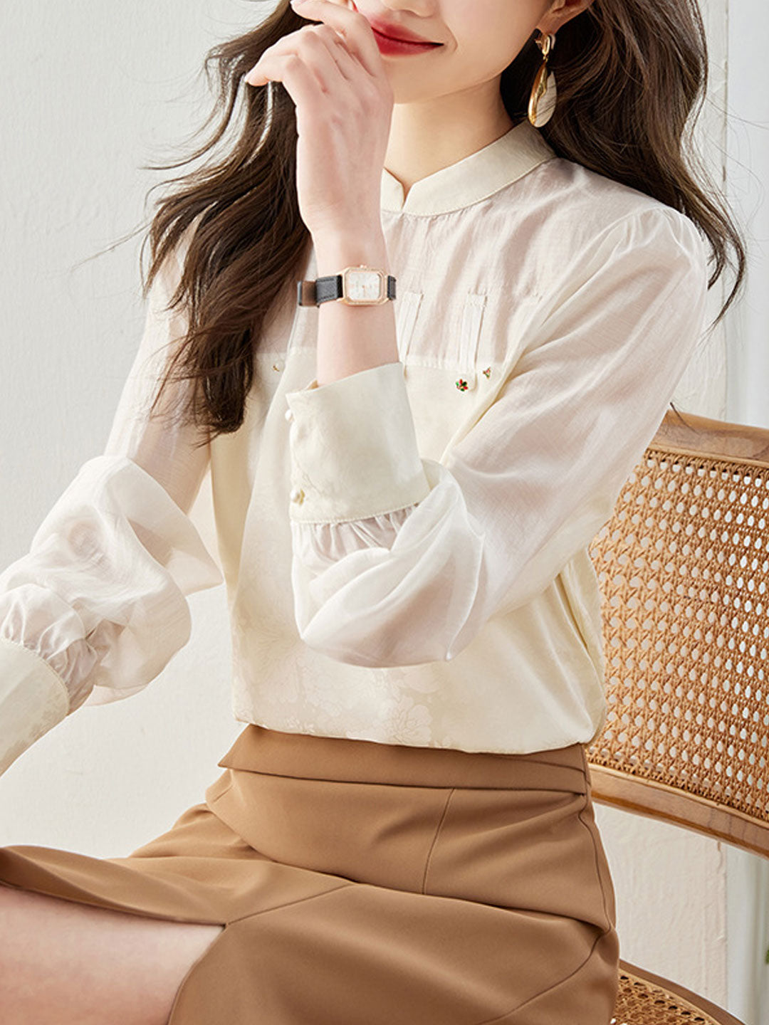 Mia Retro Lantern Sleeve Buttoned Shirt