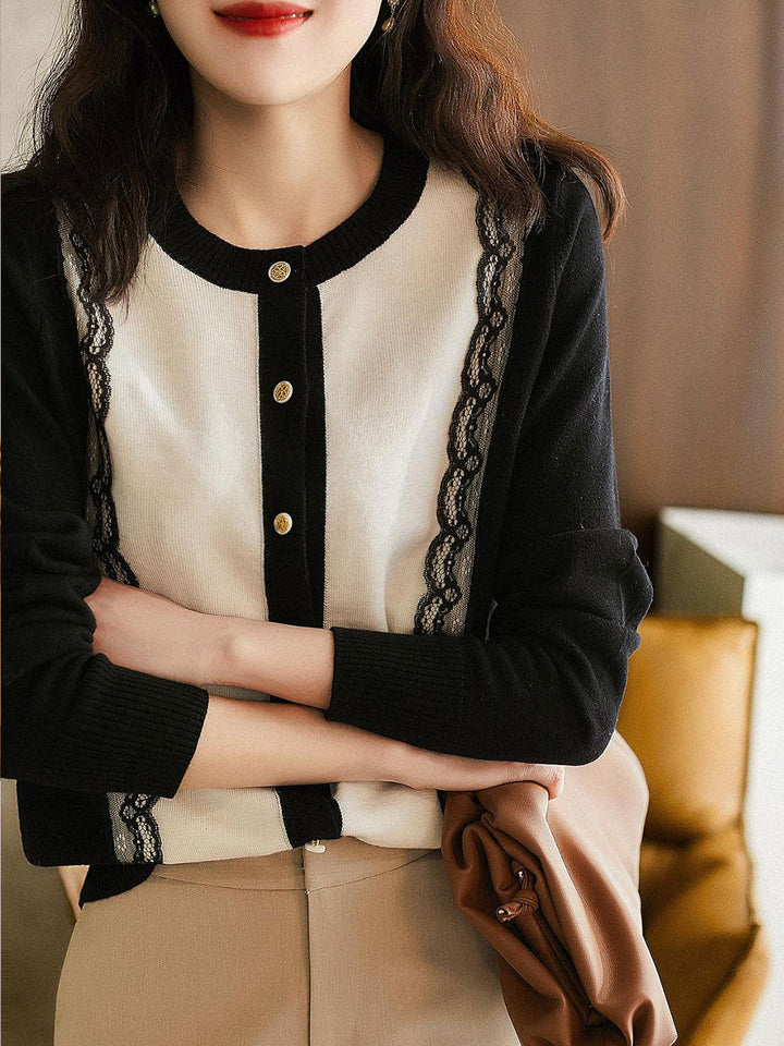 Mia Elegant Lace Paneled Knitted Cardigan