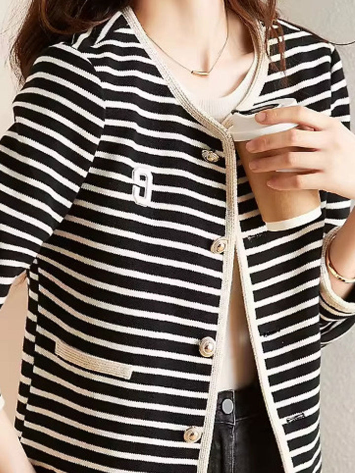 Sarah Retro Crew Neck Striped Cardigan