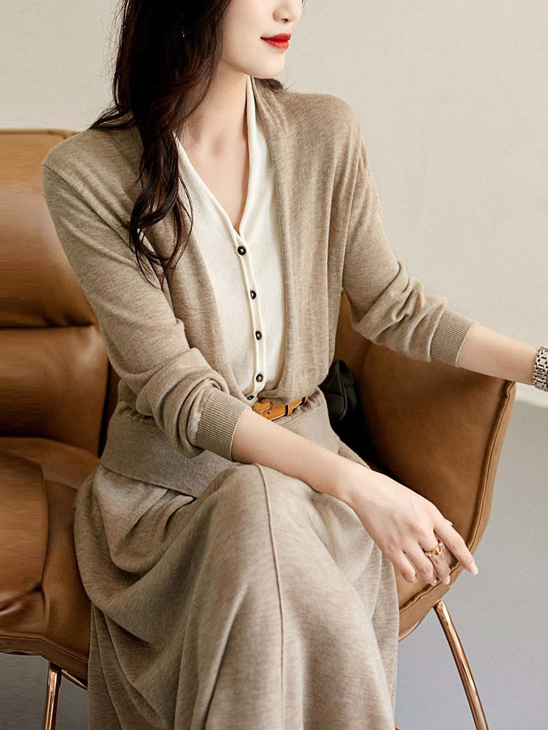 Ruby Classic V-neck Knitted Cardigan Dress Set