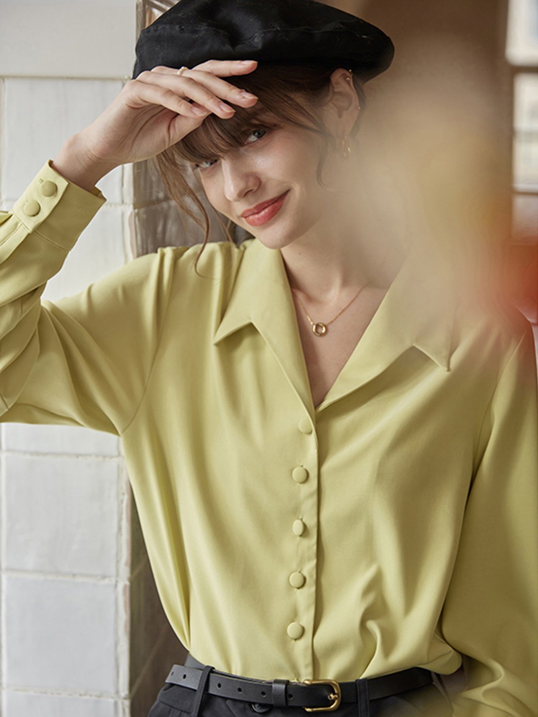 Carolin V-neck Casual Shirt-Yellow