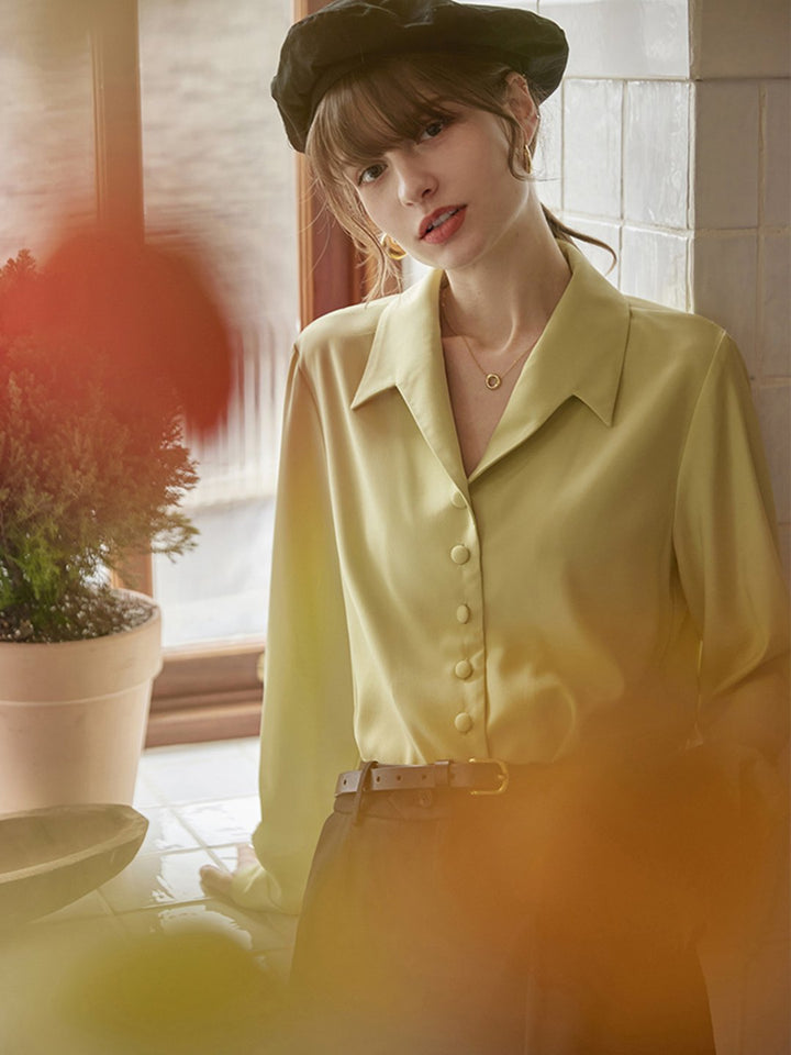 Carolin V-neck Casual Shirt-Yellow