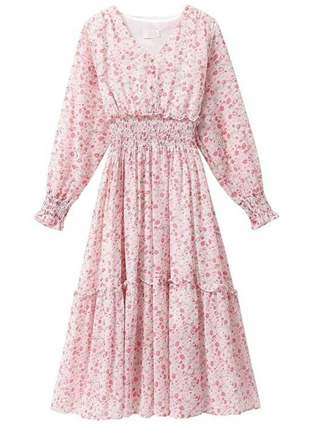 Zoey Classic Floral Ruffle Chiffon Dress-Pink