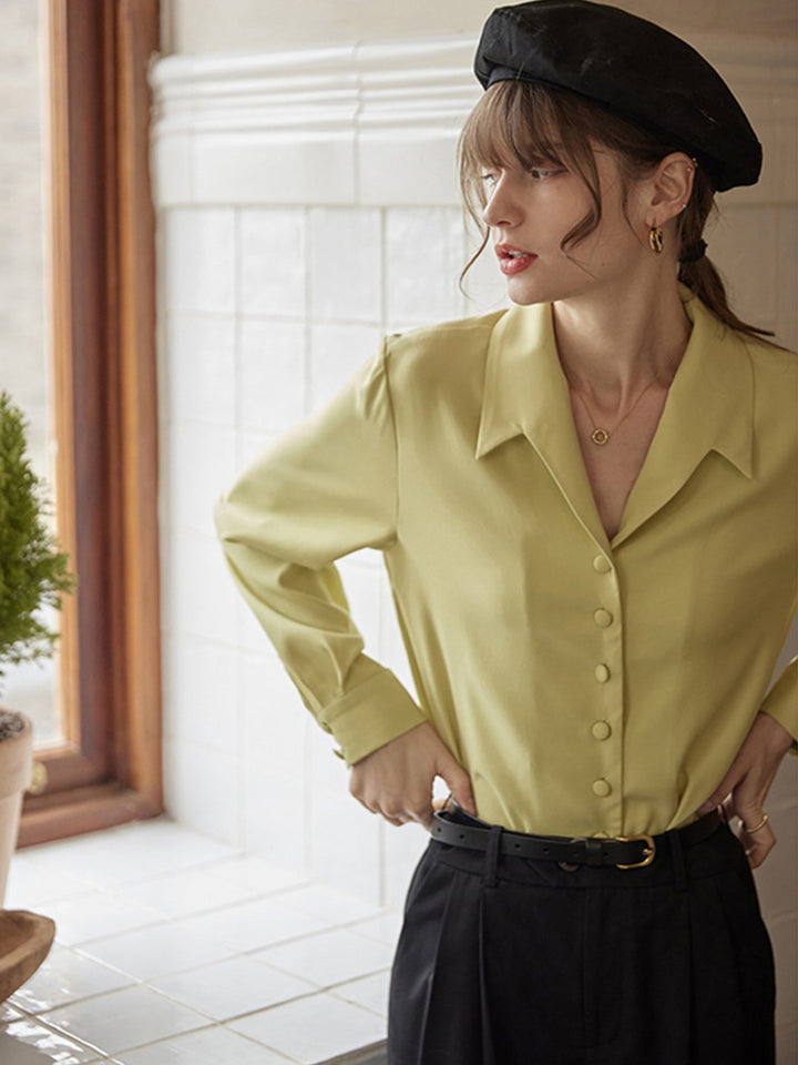 Carolin V-neck Casual Shirt-Yellow