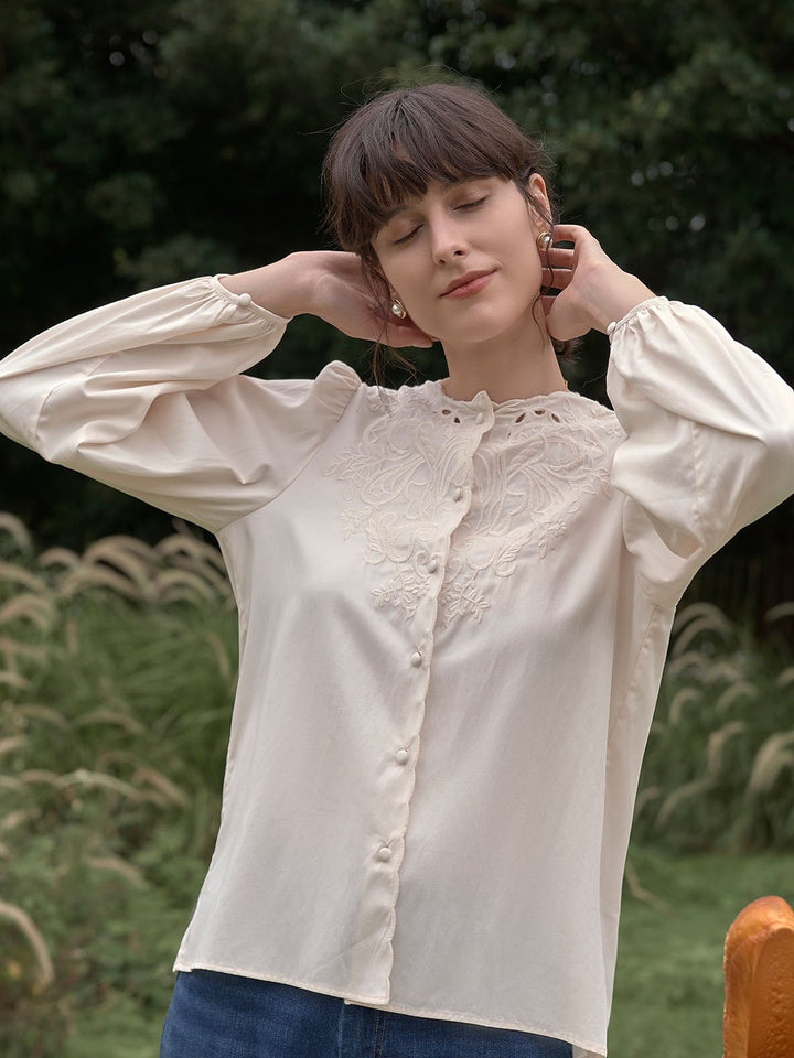 Ally Embroidered Lantern Sleeve Blouse