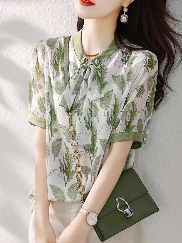 Emma Bow Tie Printed Chiffon Shirt