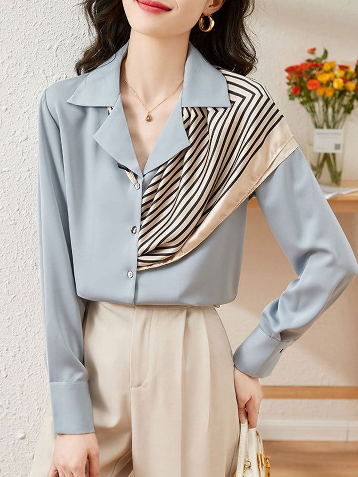 Lauren Classic Suit Collar Contrast Satin Shirt