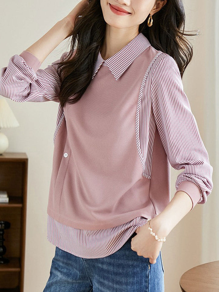 Olivia Casual Lapel Striped Textured Sweatshirt