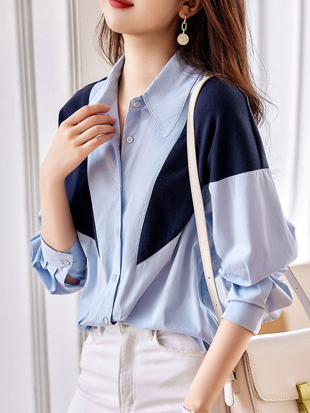 Alyssa Casual Contrasted Color Patchwork Shirt