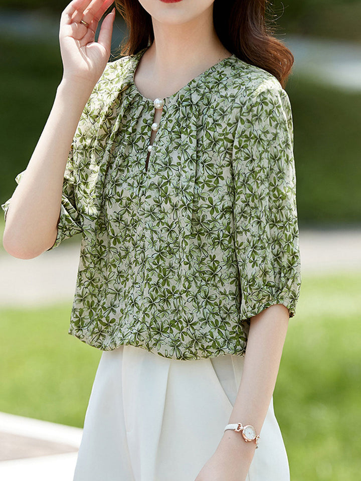 Taylor Classic Crew Neck Floral Chiffon Top