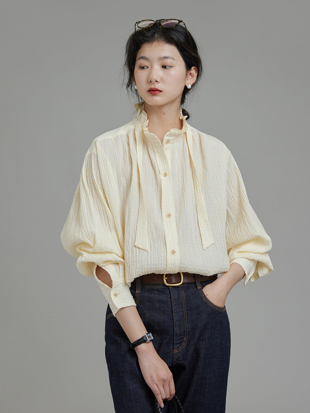 Maleah Casual Lapel Yellow Blouse