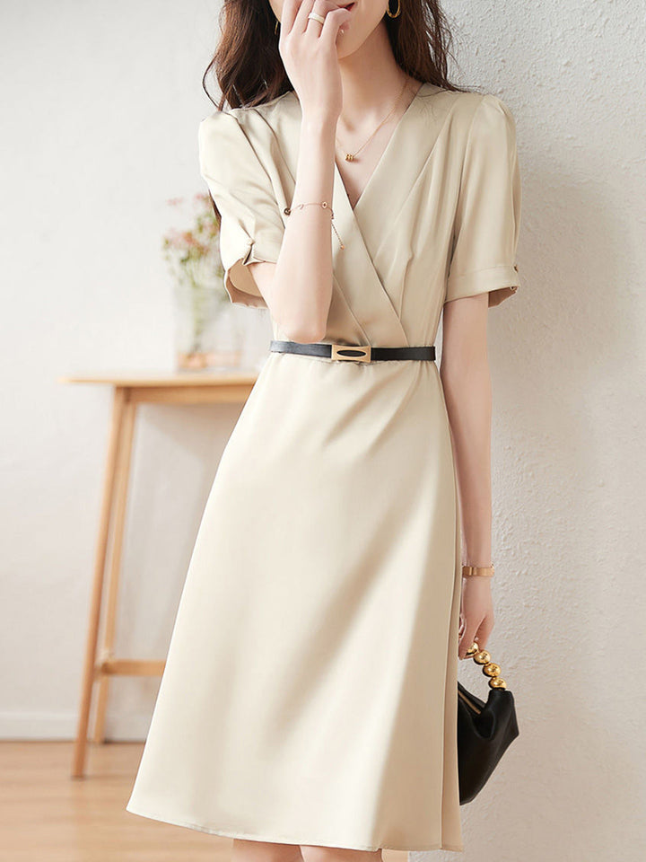 Alexis Classic V-neck Solid Color Dress