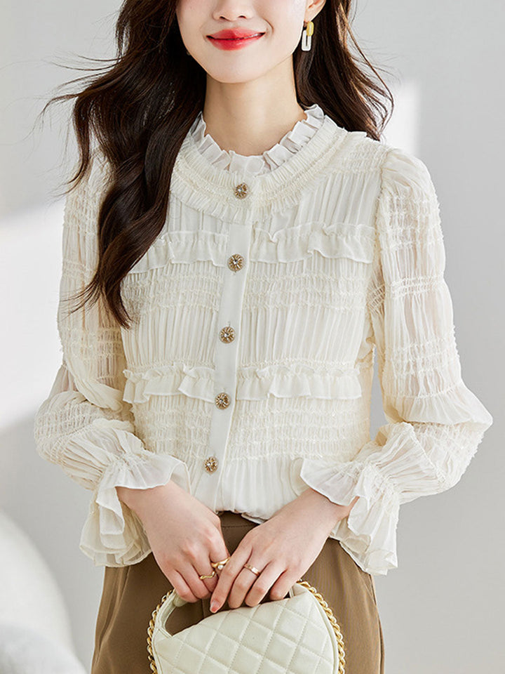 Claire Retro Auricular Jacquard Flare Sleeve Shirt