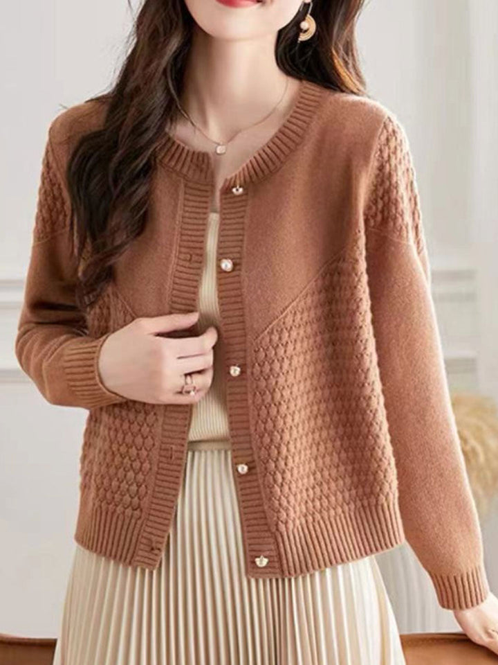 Sophia Loose Crew Neck Knitted Sweater Cardigan-Orange