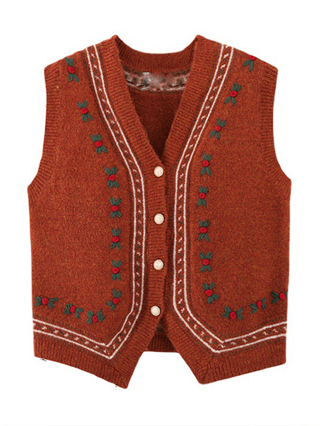 Alani Vintage Embroidery V-Neck Knitted Vest-Yellow