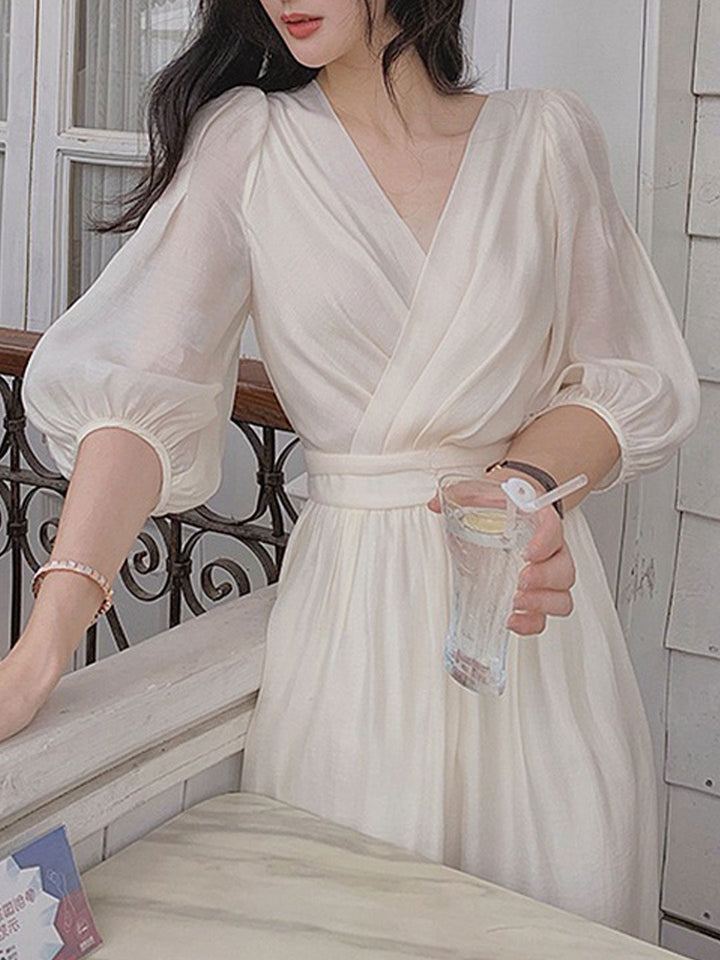 Kayla Retro Puff Sleeve Chiffon Dress