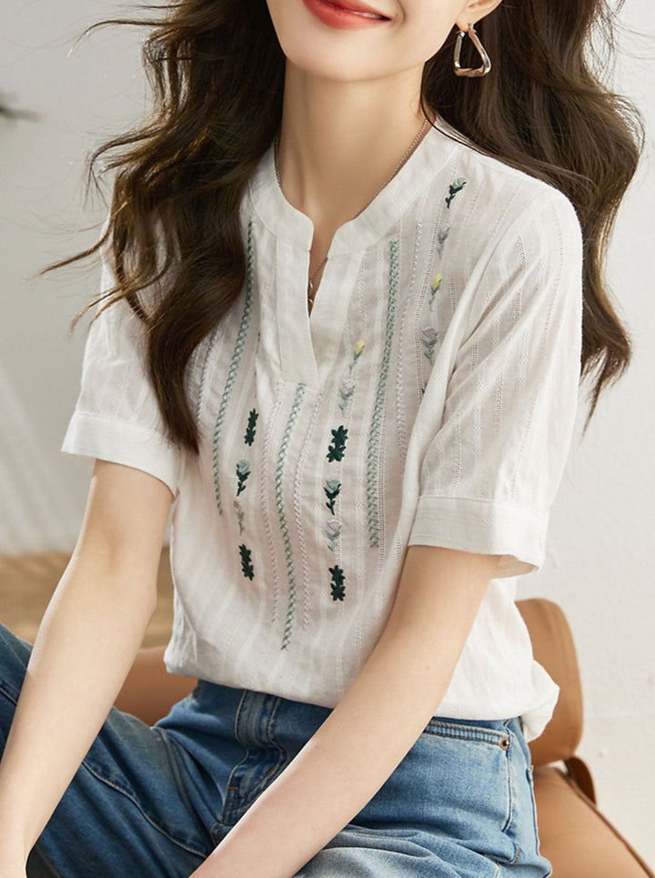 Maya Retro Embroidered Chiffon Shirt