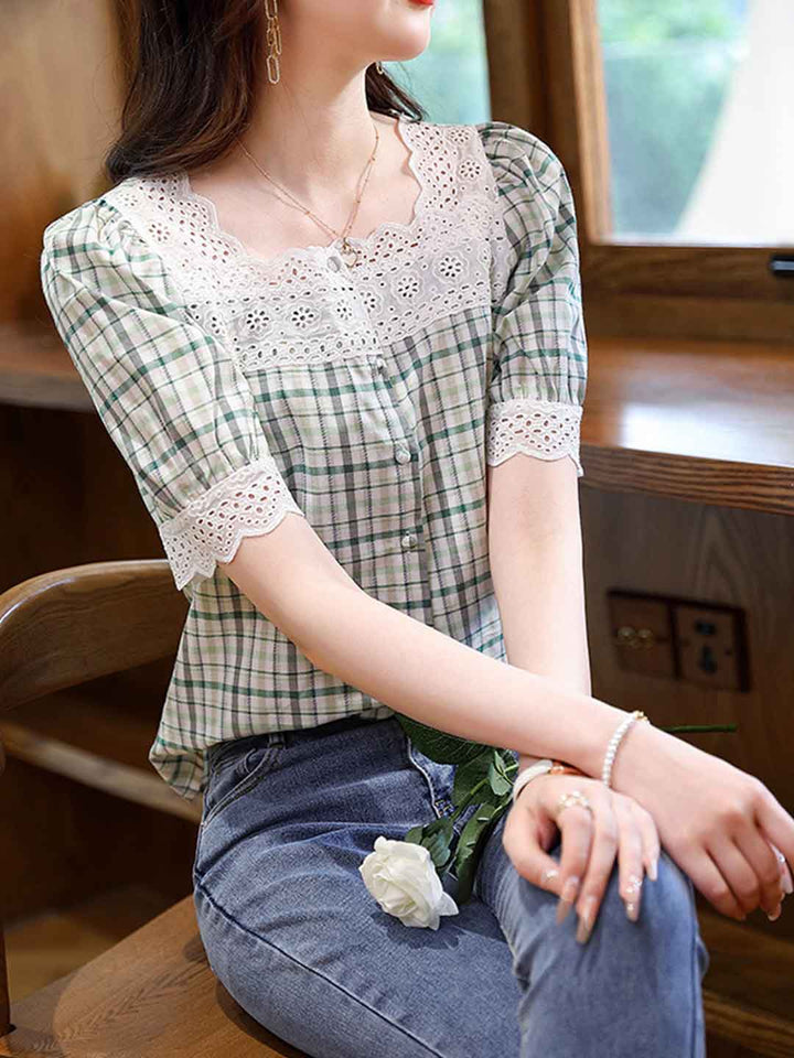 Kayla Retro Plaid Panel Top