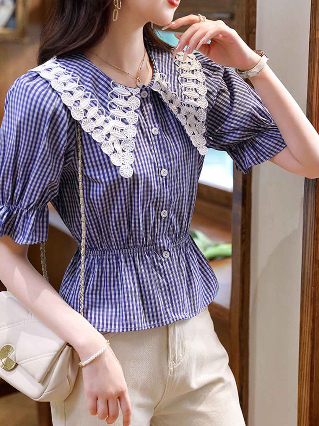 Alexis Retro Embroidered Peak Collar Top