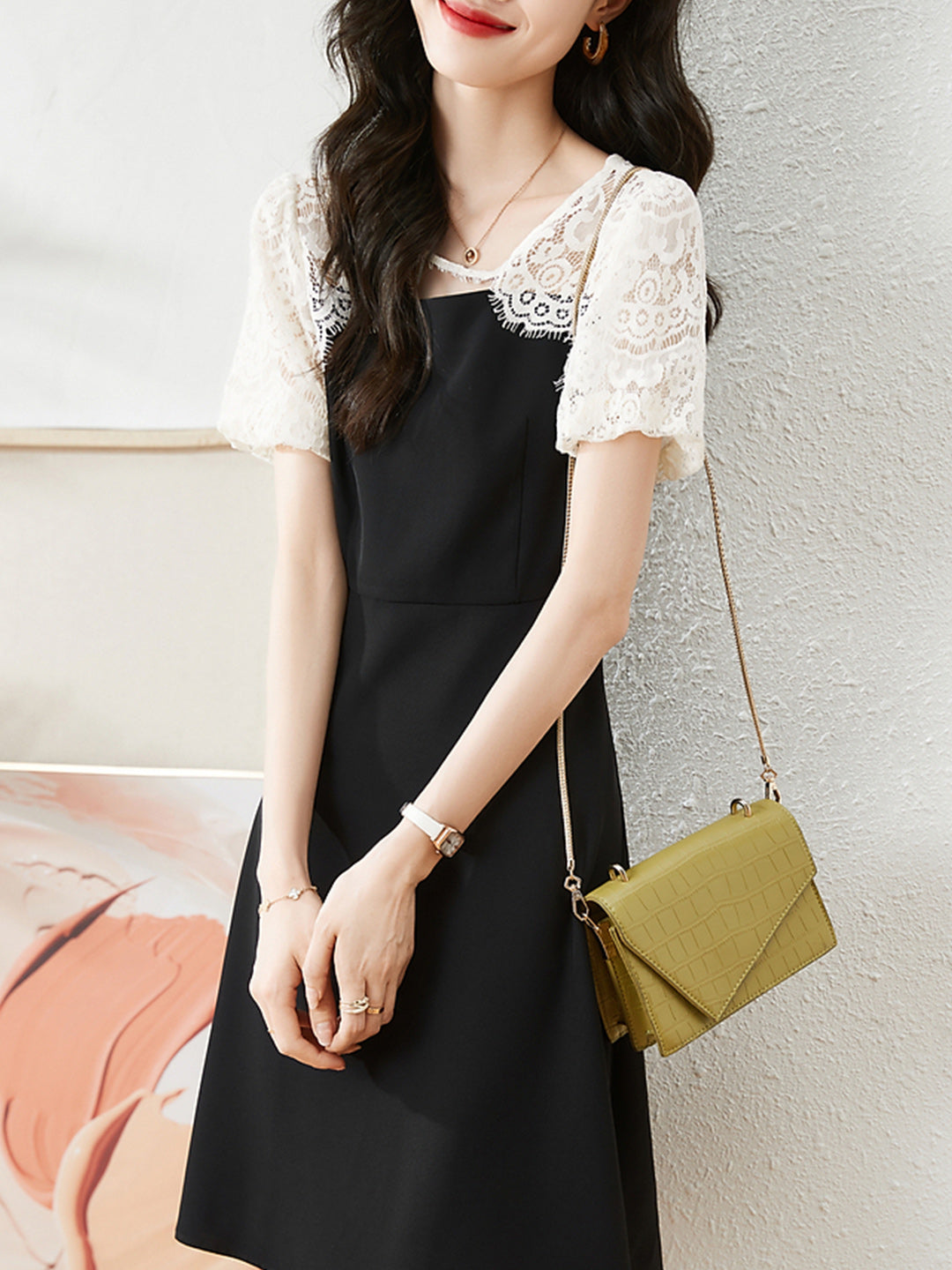 Zoe Classic Round Neck Lace Panel Dress