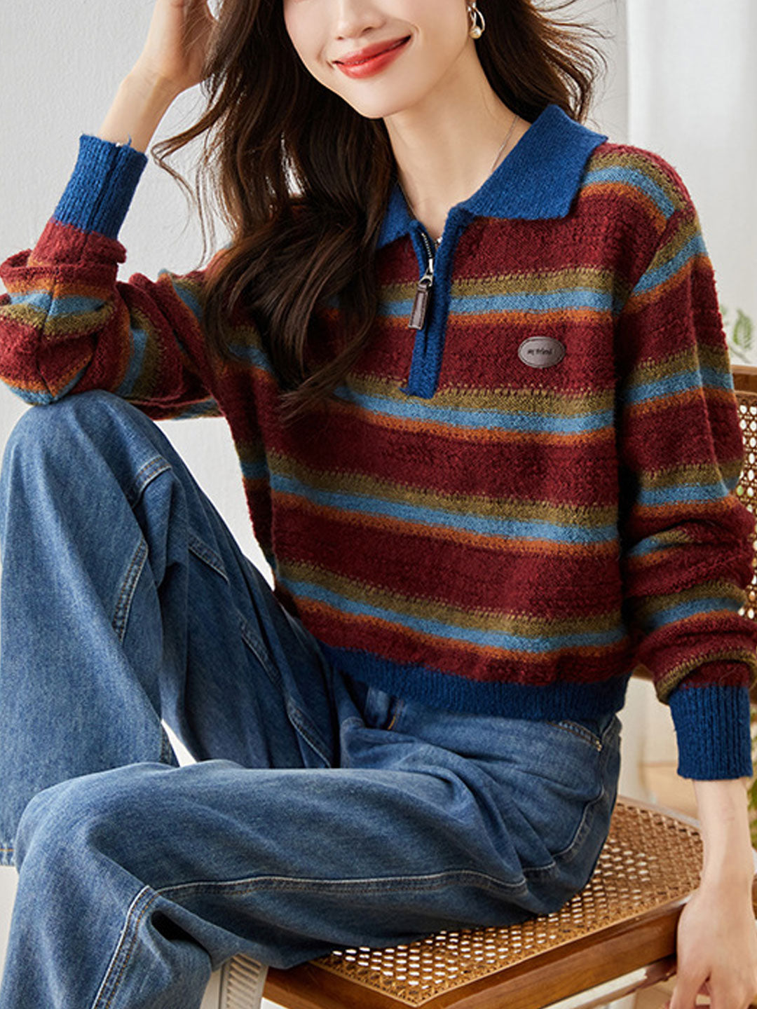 Sarah Casual Striped Pullover Knitted Sweater