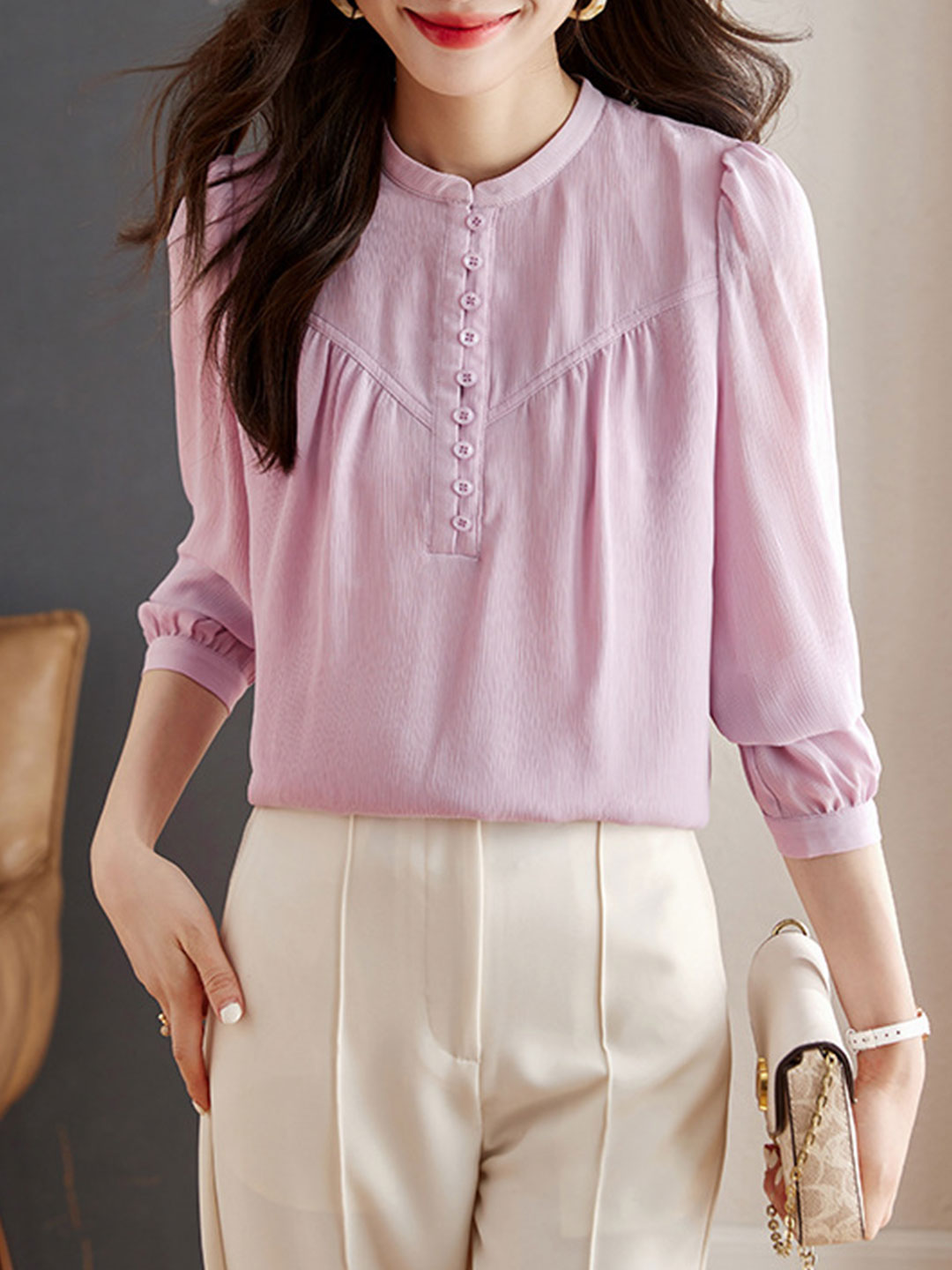 Grace Classic Crew Neck Chiffon Shirt