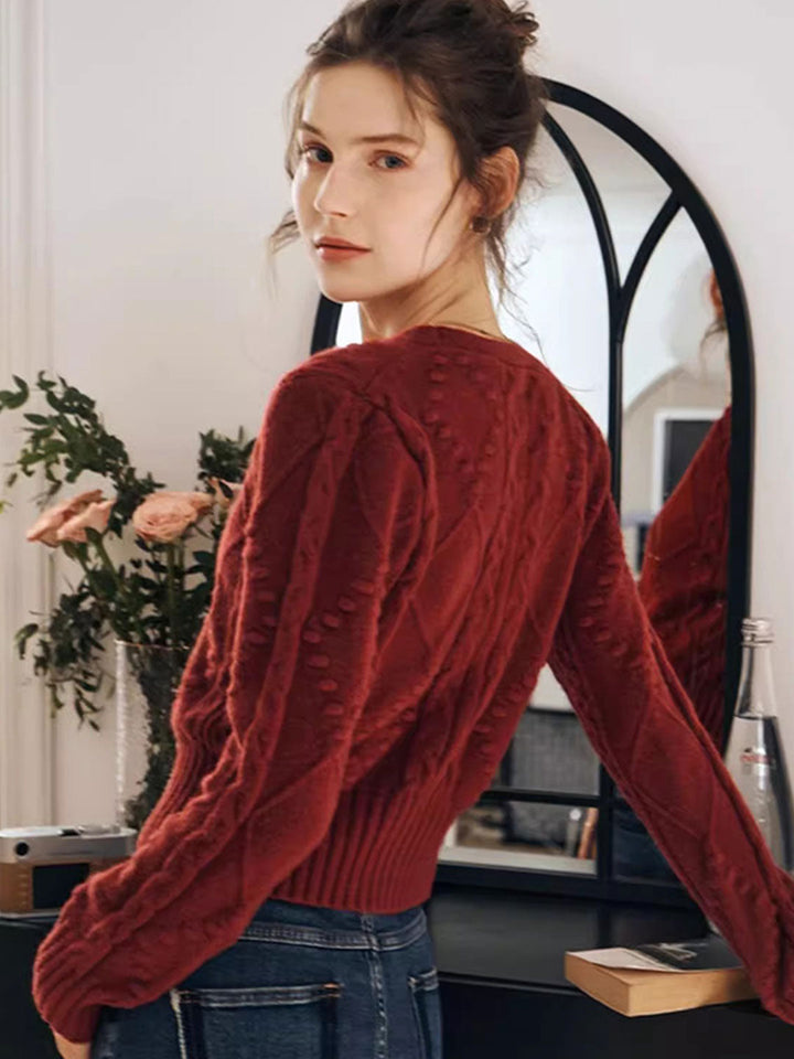 Mia Classic V-Neck Double-Breasted Knitted Cardigan