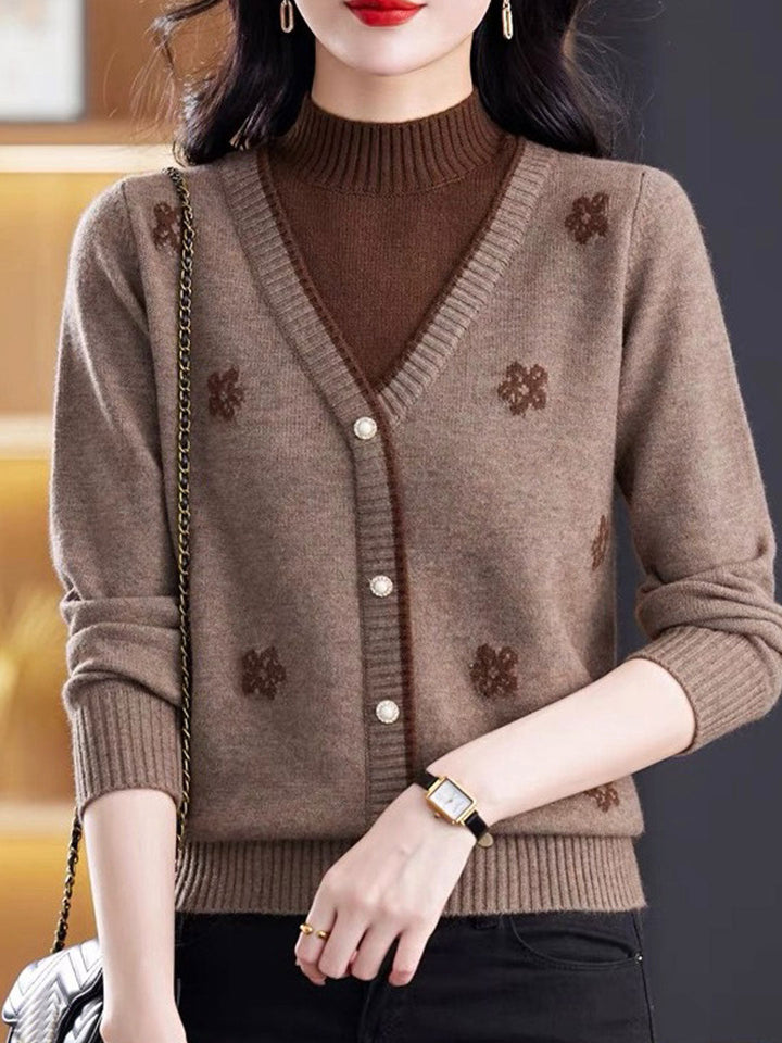 Ava Loose Contrasted Turtleneck Knitted Sweater