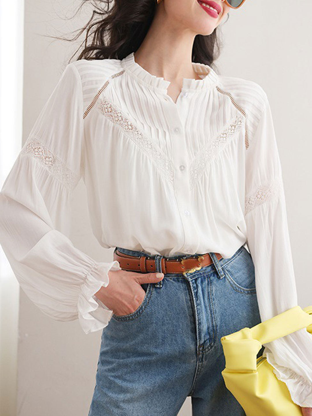 Grace Retro Lace Hollowed Panelled Blouse