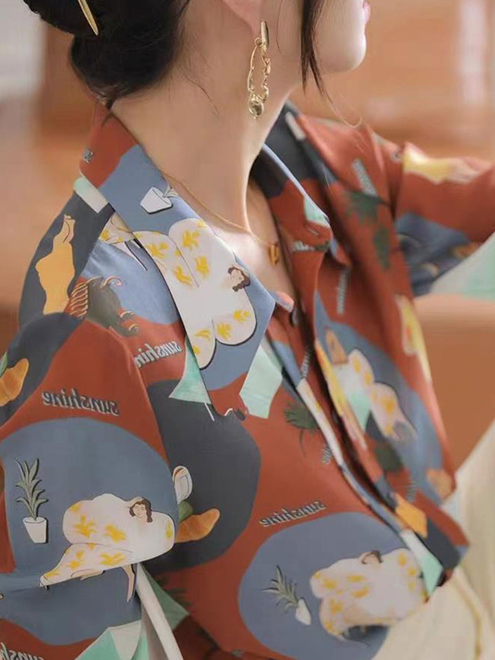 Alexis Polo Contrast Color Printed Chiffon Shirt