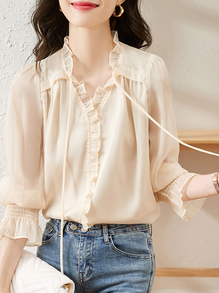 Alexis Retro Ruffle Balloon Sleeve Blouse